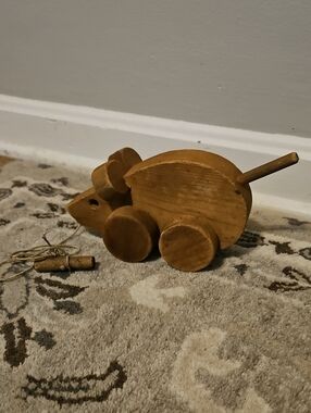 Classic Wooden Pull-Along Mouse Toy in Brown Sunflower Workshop